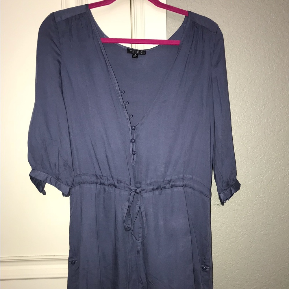 Light navy blue button up romper